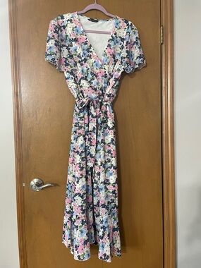 Floral Wrap Maxi Dress in Pink & Blue